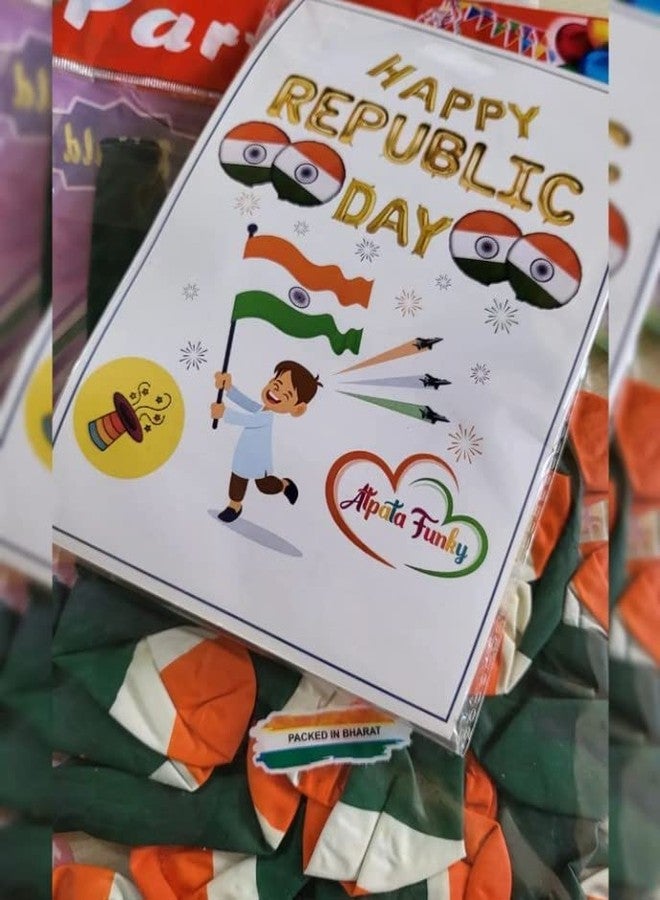 Atpata Funky Happy Republic Day Text Foil Balloons Set - 4pcs Tiranga Round Foil and 2pcs Indian Flag Shape Balloons for 26th January Celebrations, Perfect Decor for Republic Day Indian Theme Parties! - Image 4